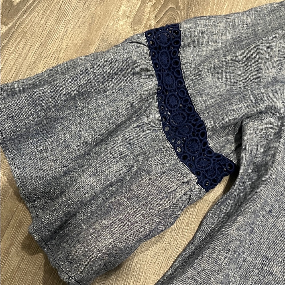 crown & ivy Chambray Tunic with Navy Lace Trim - Blue - Picture 2 of 9